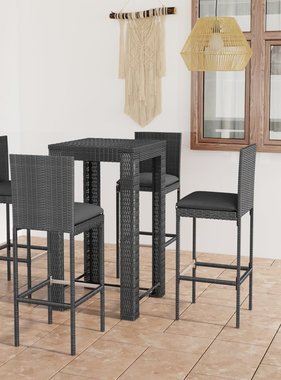 VidaXL 5-delige Tuinbarset met kussens poly rattan grijs