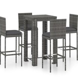 VidaXL 5-delige Tuinbarset met kussens poly rattan grijs