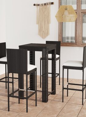 VidaXL 5-delige Tuinbarset met kussens poly rattan zwart