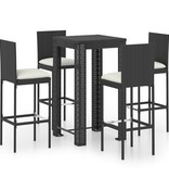 VidaXL 5-delige Tuinbarset met kussens poly rattan zwart