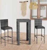 VidaXL 3-delige Tuinbarset met kussens poly rattan grijs