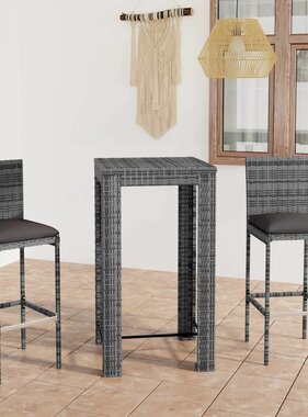 VidaXL 3-delige Tuinbarset met kussens poly rattan grijs