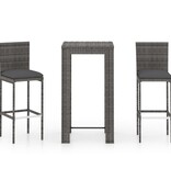 VidaXL 3-delige Tuinbarset met kussens poly rattan grijs
