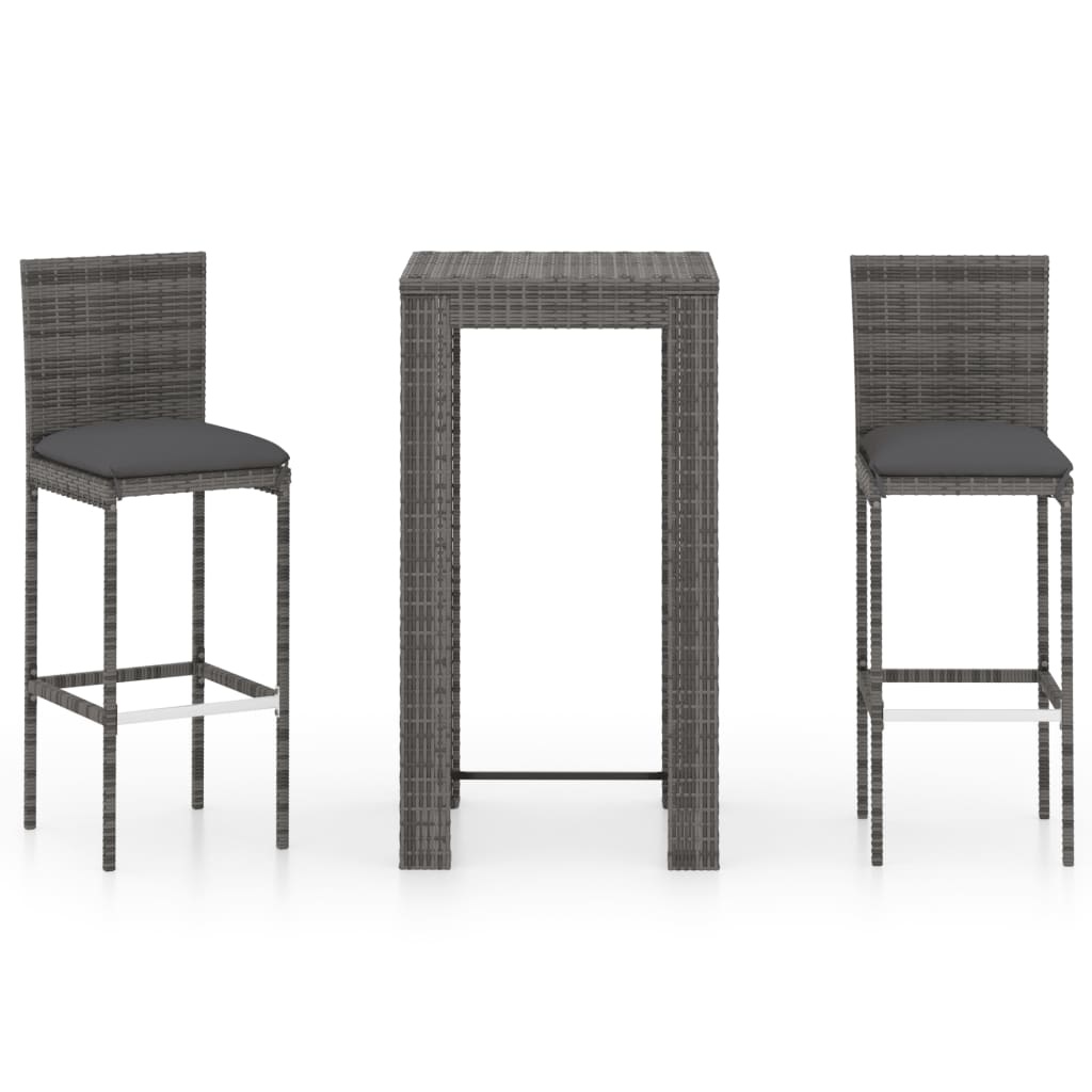 VidaXL 3-delige Tuinbarset met kussens poly rattan grijs