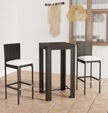 VidaXL 3-delige Tuinbarset met kussens poly rattan zwart