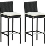 VidaXL 3-delige Tuinbarset met kussens poly rattan zwart