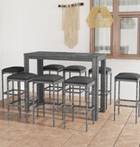 VidaXL 9-delige Tuinbarset met kussens poly rattan grijs
