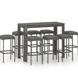 VidaXL 9-delige Tuinbarset met kussens poly rattan grijs