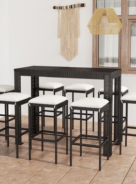 VidaXL 9-delige Tuinbarset met kussens poly rattan zwart