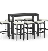 VidaXL 9-delige Tuinbarset met kussens poly rattan zwart