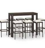 VidaXL 9-delige Tuinbarset met kussens poly rattan bruin