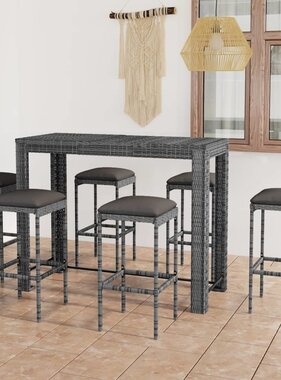 VidaXL 7-delige Tuinbarset met kussens poly rattan grijs
