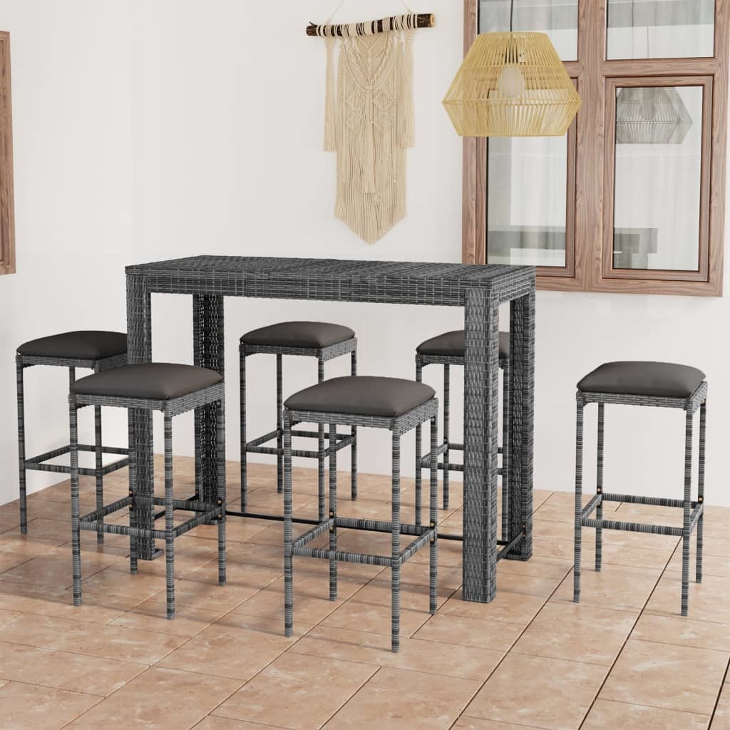 VidaXL 7-delige Tuinbarset met kussens poly rattan grijs