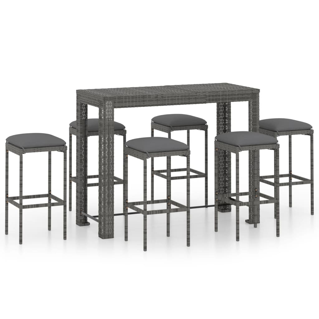 VidaXL 7-delige Tuinbarset met kussens poly rattan grijs