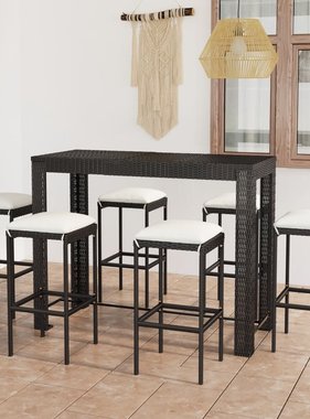 VidaXL 7-delige Tuinbarset met kussens poly rattan zwart