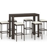 VidaXL 7-delige Tuinbarset met kussens poly rattan bruin