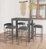 VidaXL 7-delige Tuinbarset met kussens poly rattan grijs