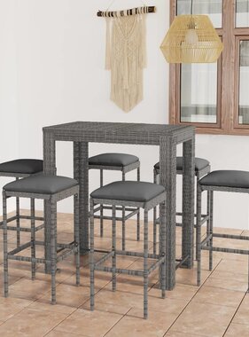 VidaXL 7-delige Tuinbarset met kussens poly rattan grijs