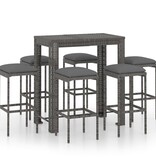 VidaXL 7-delige Tuinbarset met kussens poly rattan grijs