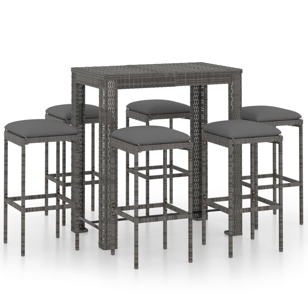 VidaXL 7-delige Tuinbarset met kussens poly rattan grijs