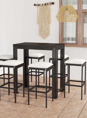 VidaXL 7-delige Tuinbarset met kussens poly rattan zwart