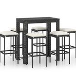 VidaXL 7-delige Tuinbarset met kussens poly rattan zwart