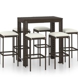 VidaXL 7-delige Tuinbarset met kussens poly rattan bruin