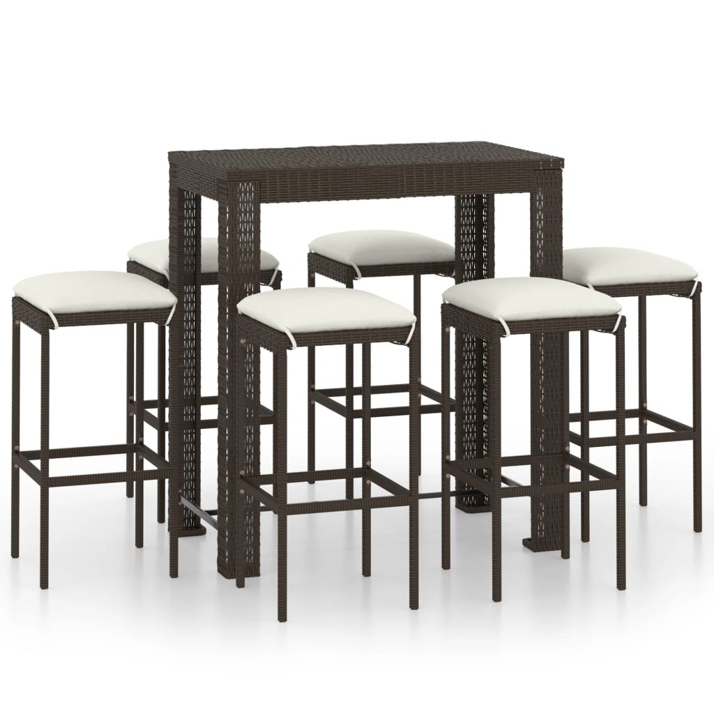 VidaXL 7-delige Tuinbarset met kussens poly rattan bruin