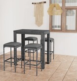 VidaXL 5-delige Tuinbarset met kussens poly rattan grijs