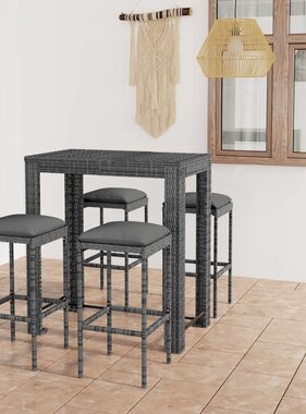 VidaXL 5-delige Tuinbarset met kussens poly rattan grijs