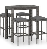 VidaXL 5-delige Tuinbarset met kussens poly rattan grijs