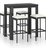 VidaXL 5-delige Tuinbarset met kussens poly rattan zwart