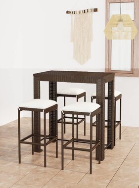 VidaXL 5-delige Tuinbarset met kussens poly rattan bruin