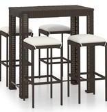 VidaXL 5-delige Tuinbarset met kussens poly rattan bruin