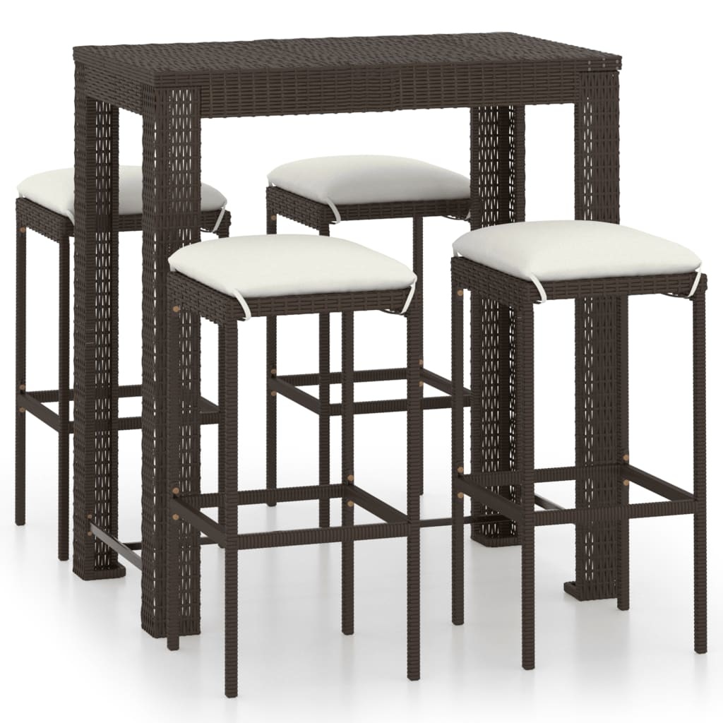 VidaXL 5-delige Tuinbarset met kussens poly rattan bruin