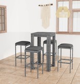 VidaXL 5-delige Tuinbarset met kussens poly rattan grijs