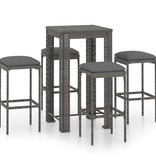 VidaXL 5-delige Tuinbarset met kussens poly rattan grijs