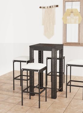 VidaXL 5-delige Tuinbarset met kussens poly rattan zwart