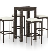 VidaXL 5-delige Tuinbarset met kussens poly rattan bruin