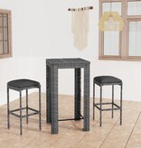 VidaXL 3-delige Tuinbarset met kussens poly rattan grijs