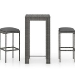 VidaXL 3-delige Tuinbarset met kussens poly rattan grijs