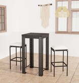 VidaXL 3-delige Tuinbarset met kussens poly rattan zwart