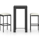 VidaXL 3-delige Tuinbarset met kussens poly rattan zwart