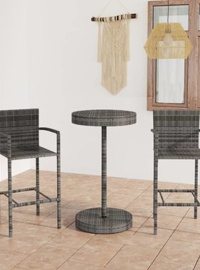 VidaXL 3-delige Tuinbarset poly rattan grijs
