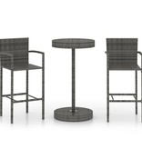 VidaXL 3-delige Tuinbarset poly rattan grijs