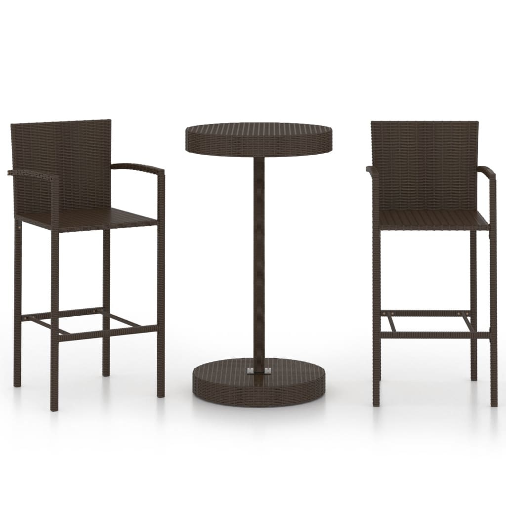 VidaXL 3-delige Tuinbarset poly rattan bruin