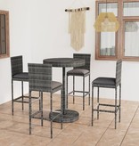 VidaXL 5-delige Tuinbarset met kussens poly rattan grijs