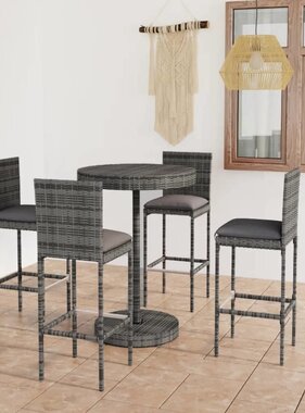VidaXL 5-delige Tuinbarset met kussens poly rattan grijs