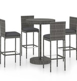 VidaXL 5-delige Tuinbarset met kussens poly rattan grijs