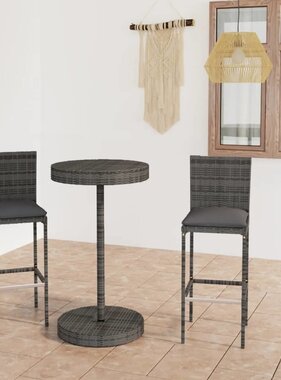 VidaXL 3-delige Tuinbarset met kussens poly rattan grijs